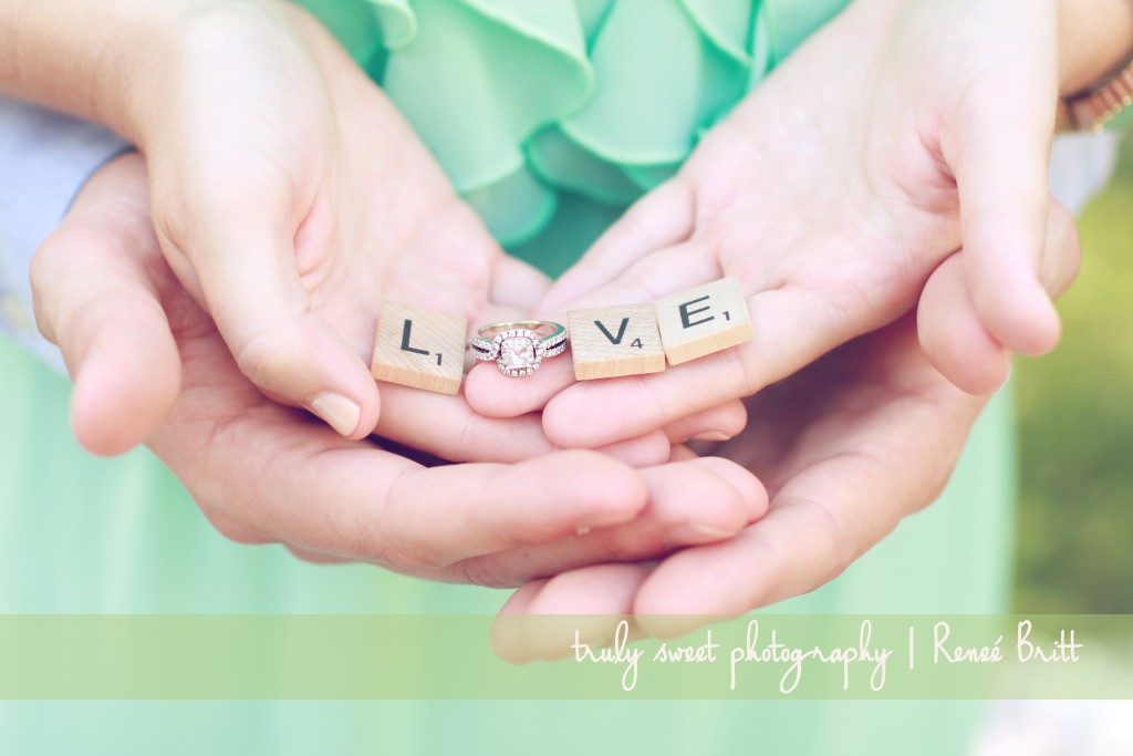 LOVE Scrabble Engagement Session with Wedding Ring